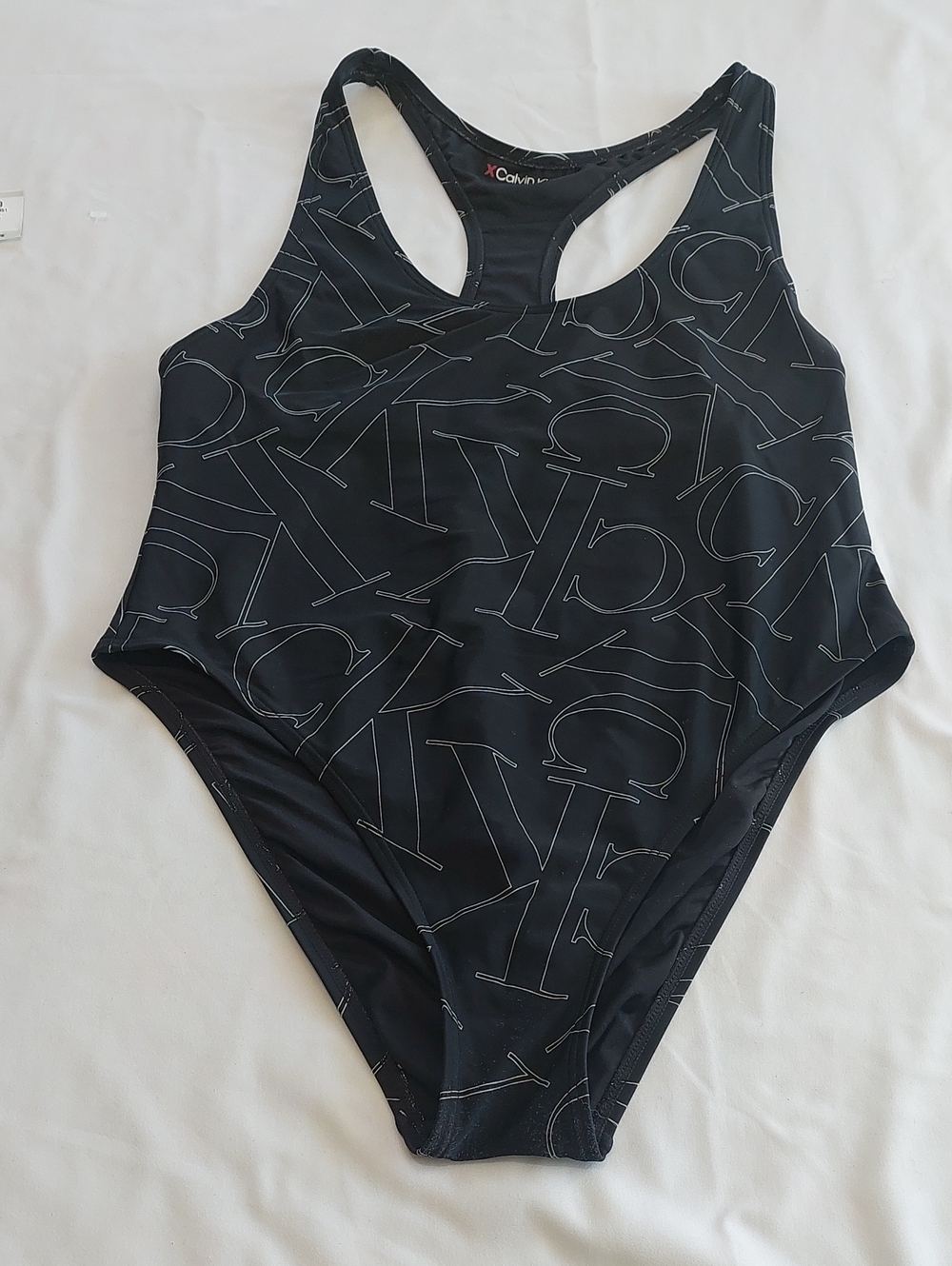 Calvin Klein Black One-Piece Swimsuit with Tonal Logo Print.Size M